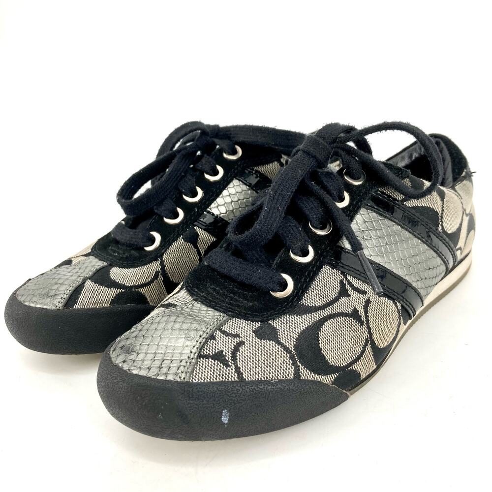 Coach:  Jacquard Meagan‎ fabric black beige sneakers (5.5)
